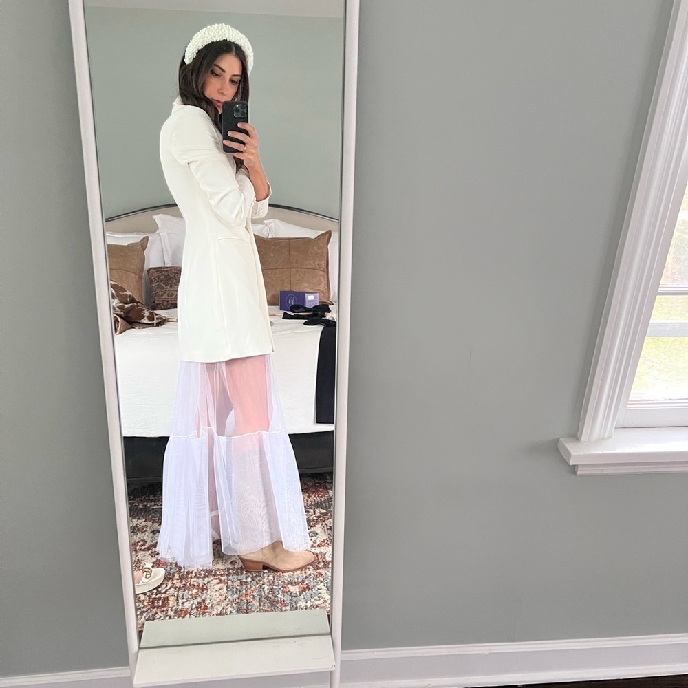 NWOT Jay Godfrey 2 piece white blazer dress with separate sheer tulle maxi skirt - Picture 4 of 7